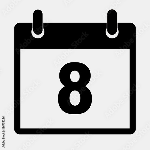 Simple black calendar icon with 8 date. Vector illustration