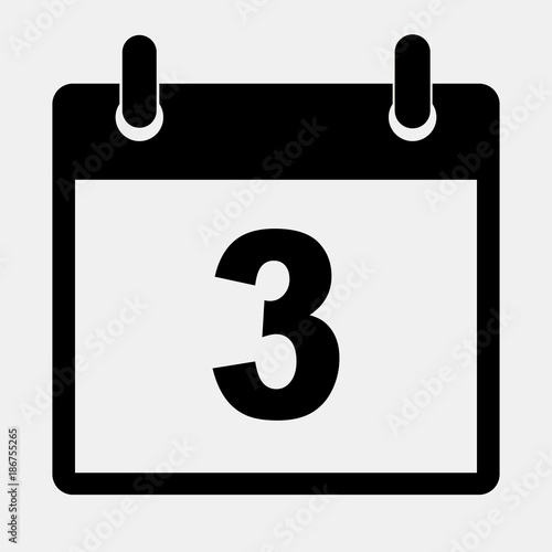 Simple black calendar icon with 3 date. Vector illustration