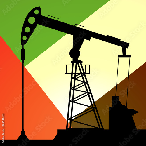 Oil pump on background of flag of Emirates (UAE). Vector illustration