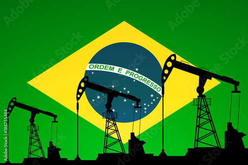 Oil pump on background of flag of Brazil. Vector illustration