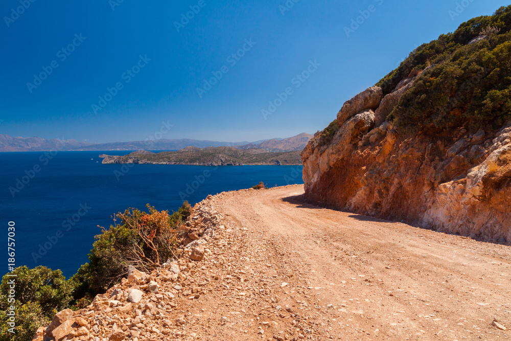 Coast of Crete with road in Greece