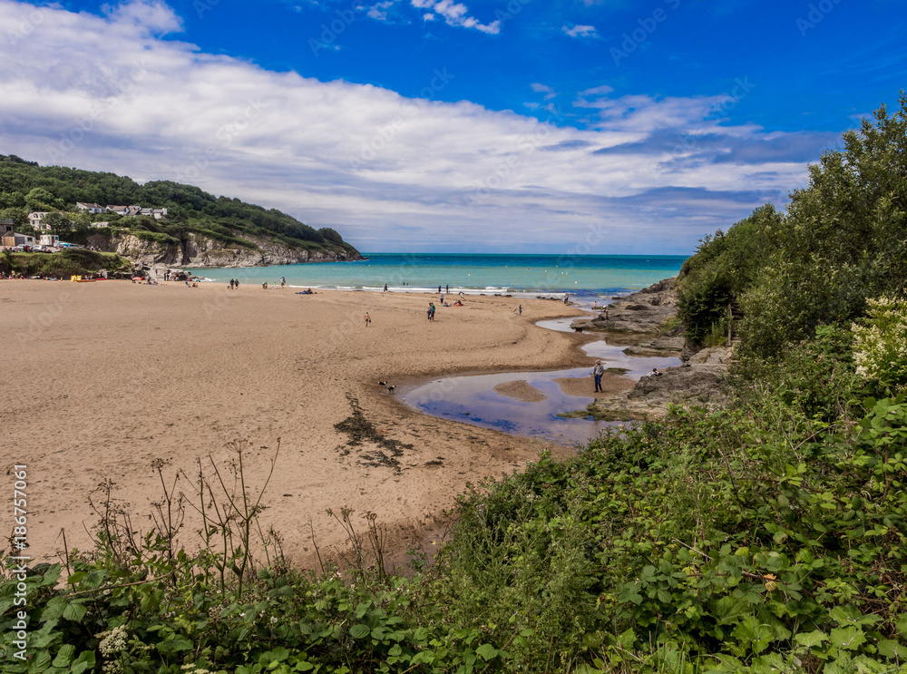 Beautiful golden sands at Aberporth Beach, Cardigan Bay, Pembrokeshire, Wales, uk