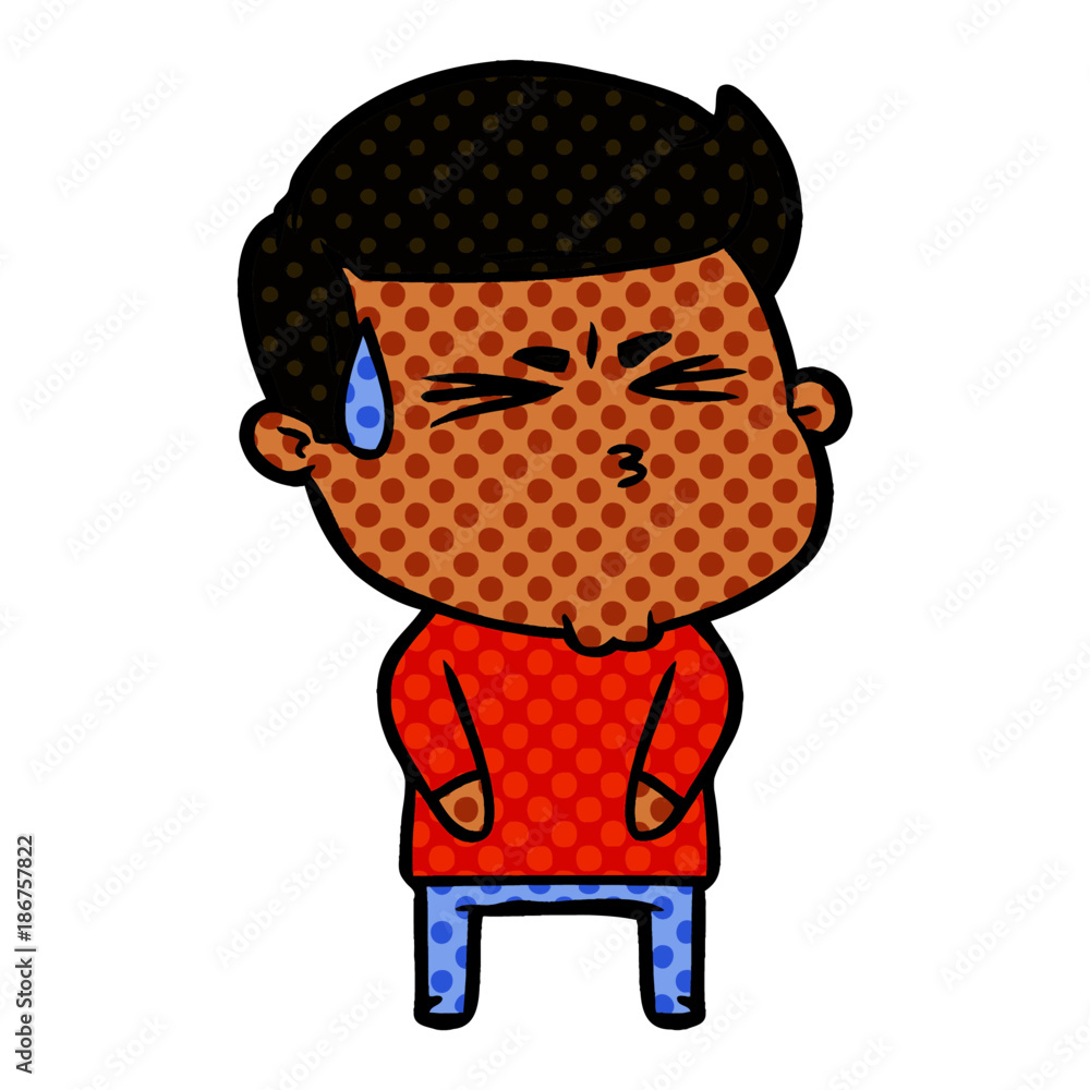 cartoon man sweating