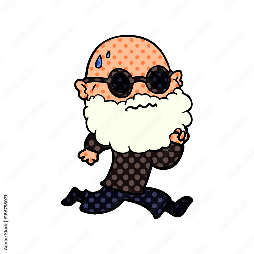 cartoon running man with beard and sunglasses sweating cartoon running man with beard and sunglasses sweating
