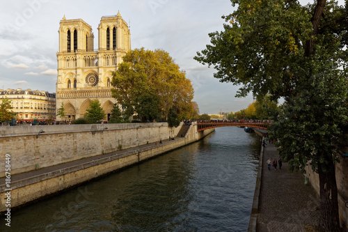 Notre Dame de Paris viewed from Double bridge in Paris, France, October 29, 2017