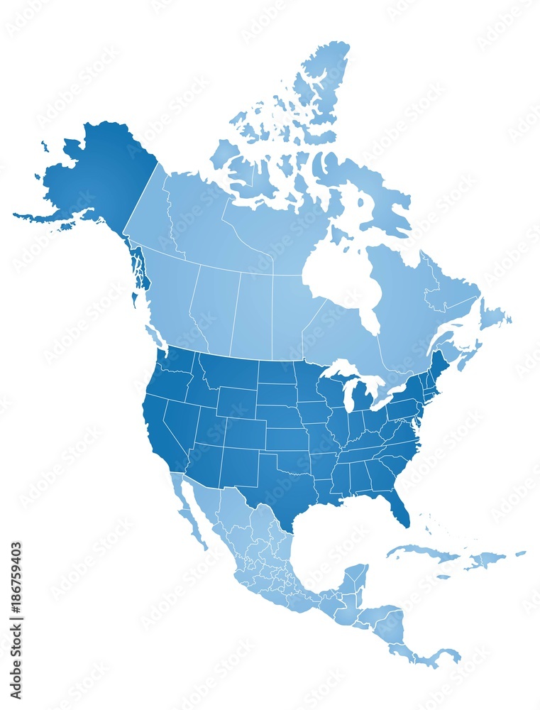 Obraz premium Mapa Ameryki Północnej