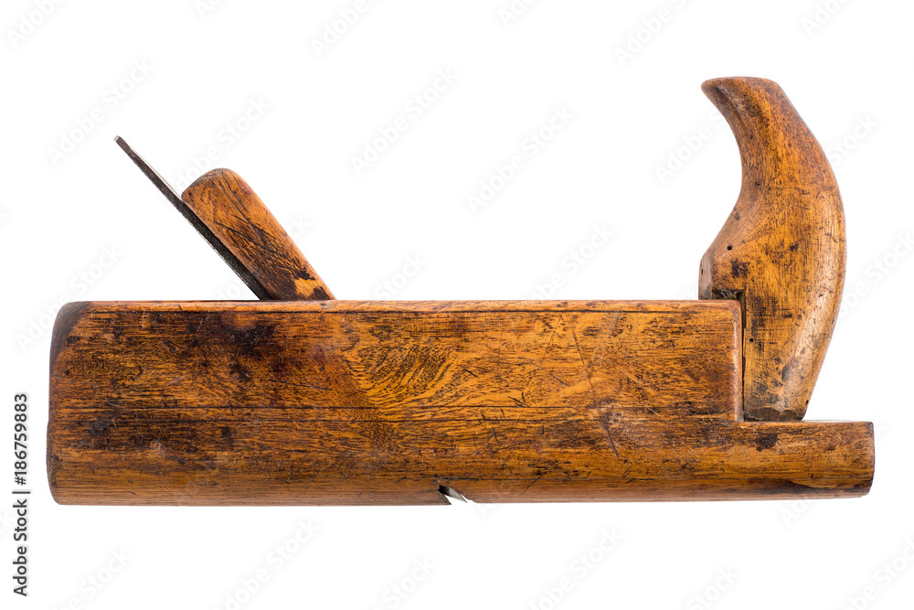 Old carpenter tool wood Plane on a white Old carpenter tool wood Plane on a white