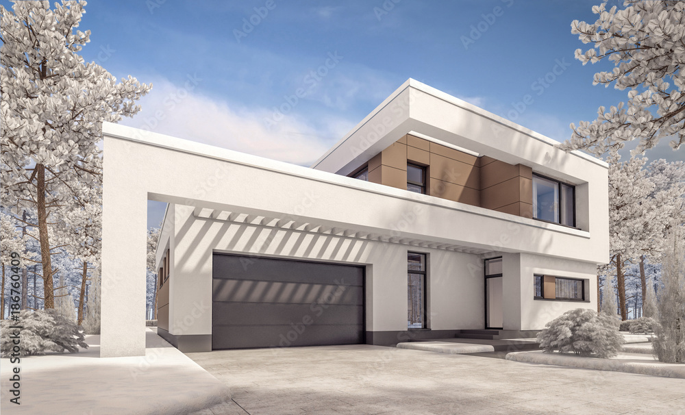 3d rendering of modern winter house 3d rendering of modern winter house