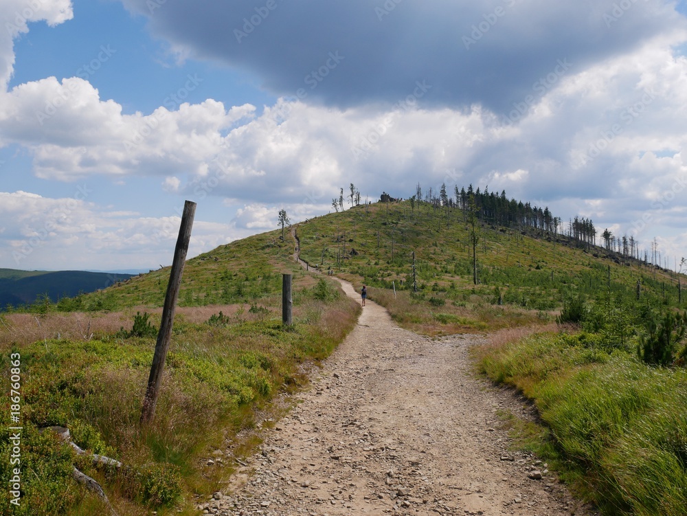 Stony trail leading through mountains in the summer