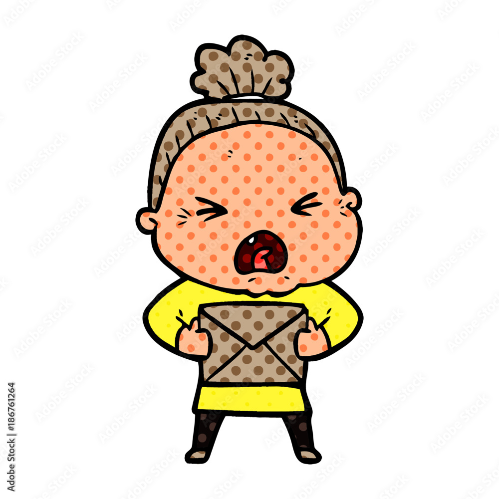 cartoon angry old woman