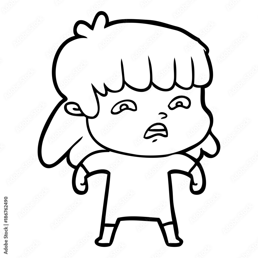 cartoon worried woman