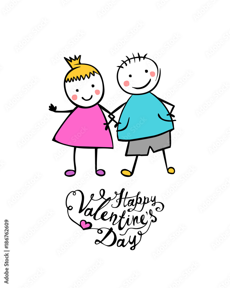 Happy Valentine's Day. Vector boy and girl Happy Valentine's Day. Vector boy and girl