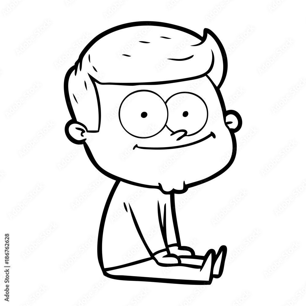 cartoon happy man sitting