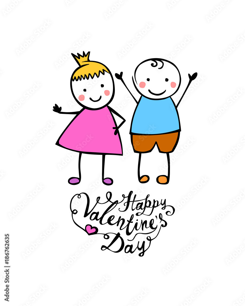 Happy Valentine's Day. Vector boy and girl Happy Valentine's Day. Vector boy and girl