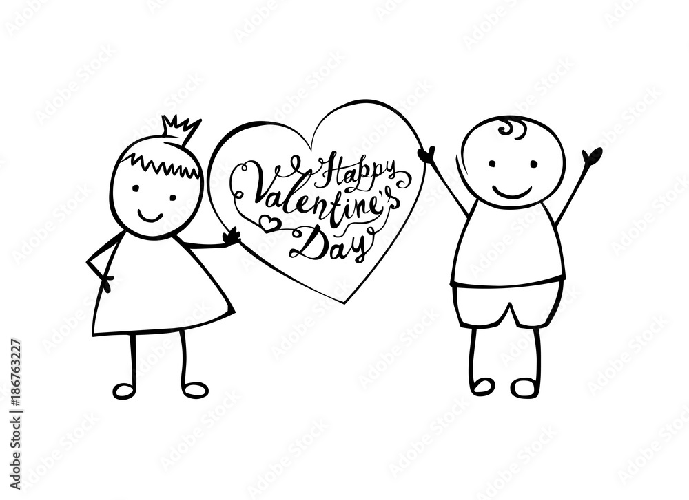 Happy Valentine's Day. Boy and girl (or man and woman) with heart. Happy Valentine's Day. Boy and girl (or man and woman) with heart.