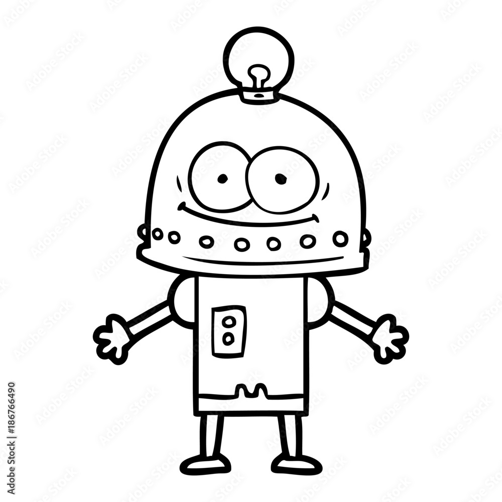 happy carton robot with light bulb happy carton robot with light bulb