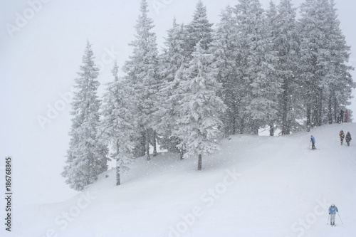 Snow in the mountains at the Poiana Brasov ski resort in Romania