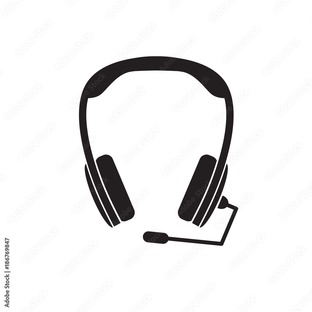 Obraz premium black headphones with microphone icon- vector illustration