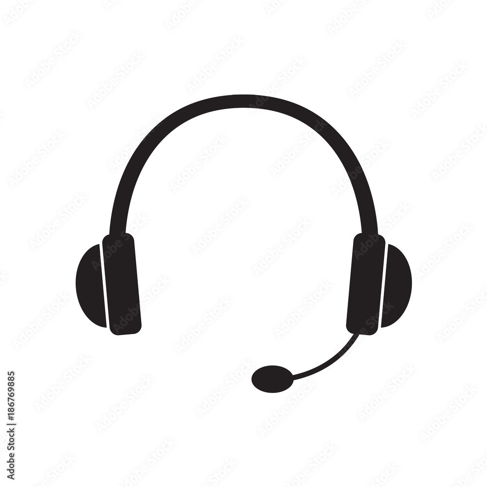 black headphones with microphone icon- vector illustration black headphones with microphone icon- vector illustration