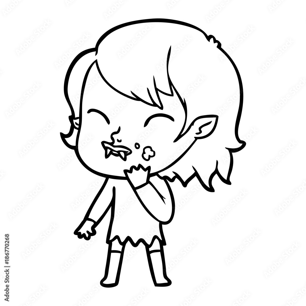cartoon vampire girl with blood on cheek cartoon vampire girl with blood on cheek