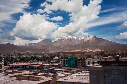 View of the city of Arequipa, Peru with the El Misti volcano in the background photo