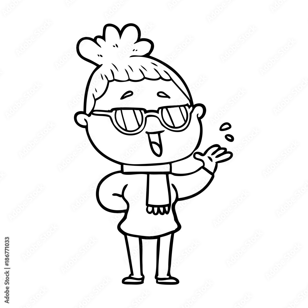 cartoon happy woman wearing spectacles