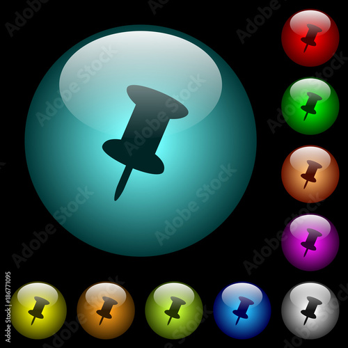Push pin icons in color illuminated glass buttons