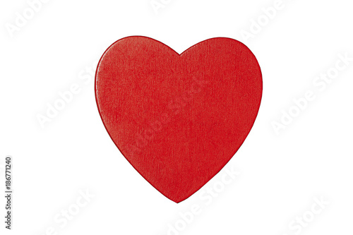 Red wooden valentine heart shape isolated on white background.