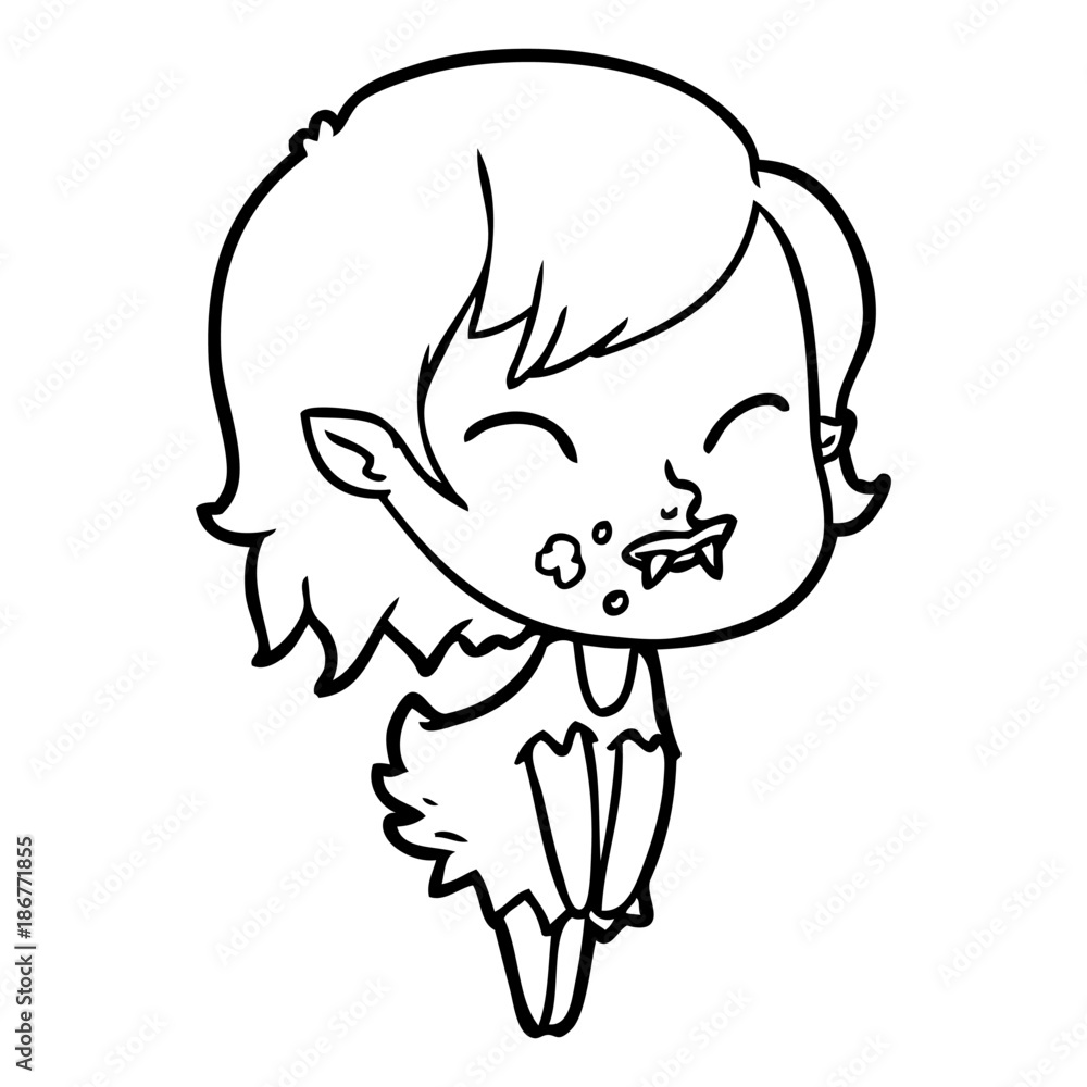 cartoon vampire girl with blood on cheek cartoon vampire girl with blood on cheek