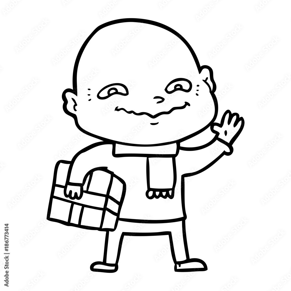 cartoon nervous man with xmas present cartoon nervous man with xmas present