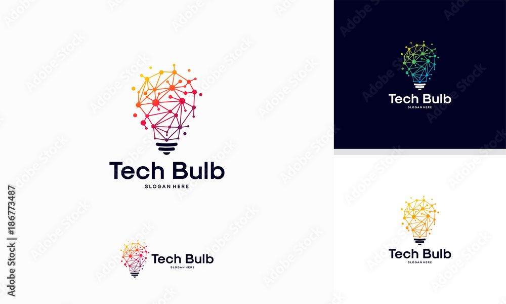 Modern Tech Bulb logo designs concept, Pixel Technology Bulb Idea logo template
