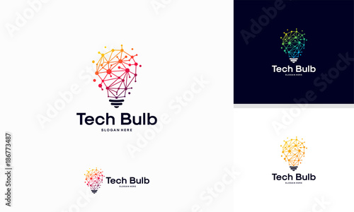 Modern Tech Bulb logo designs concept, Pixel Technology Bulb Idea logo template