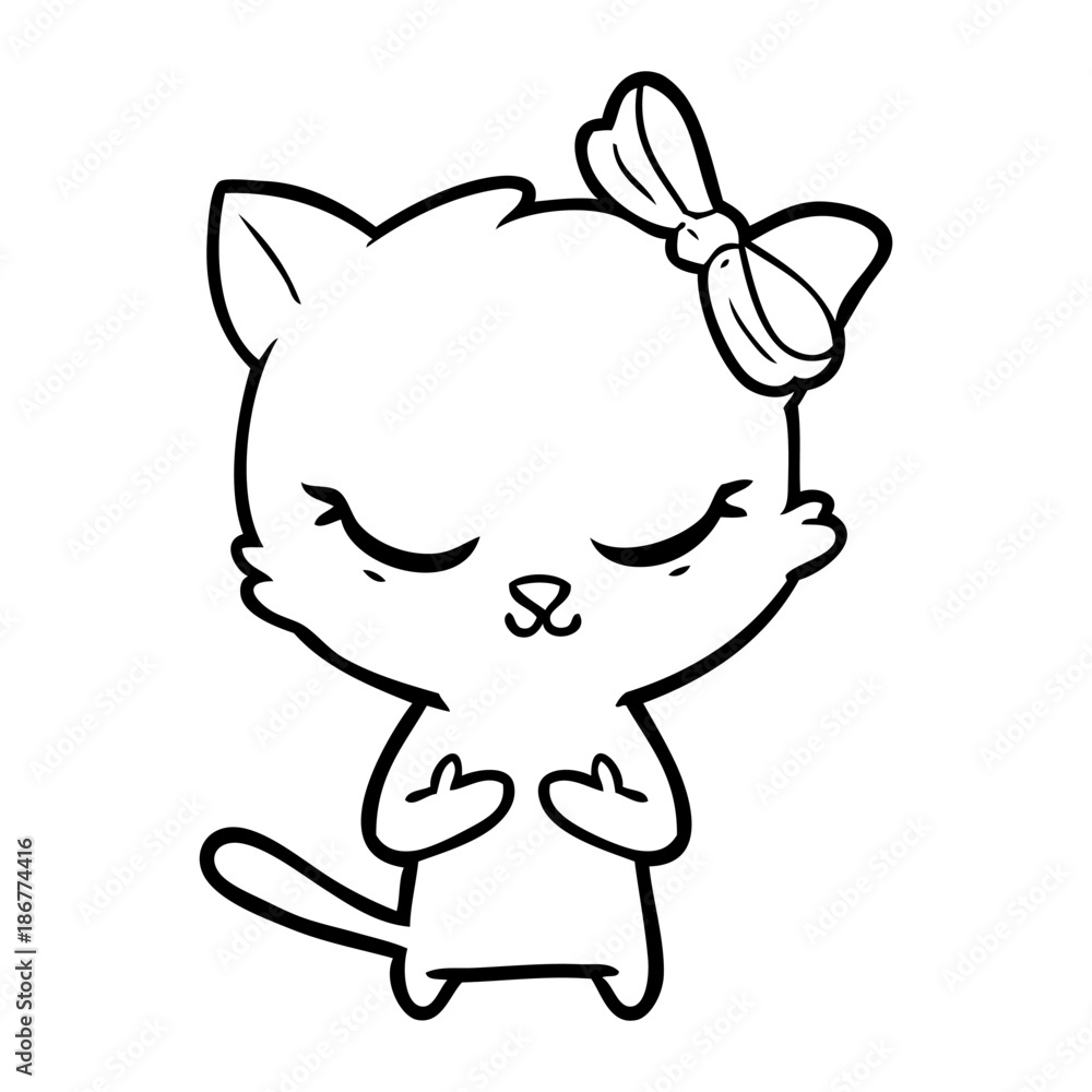 cute cartoon cat with bow