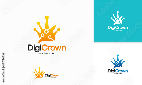 Digital Crown logo template, King of digital logo deigns vector, Logo for Technology photo