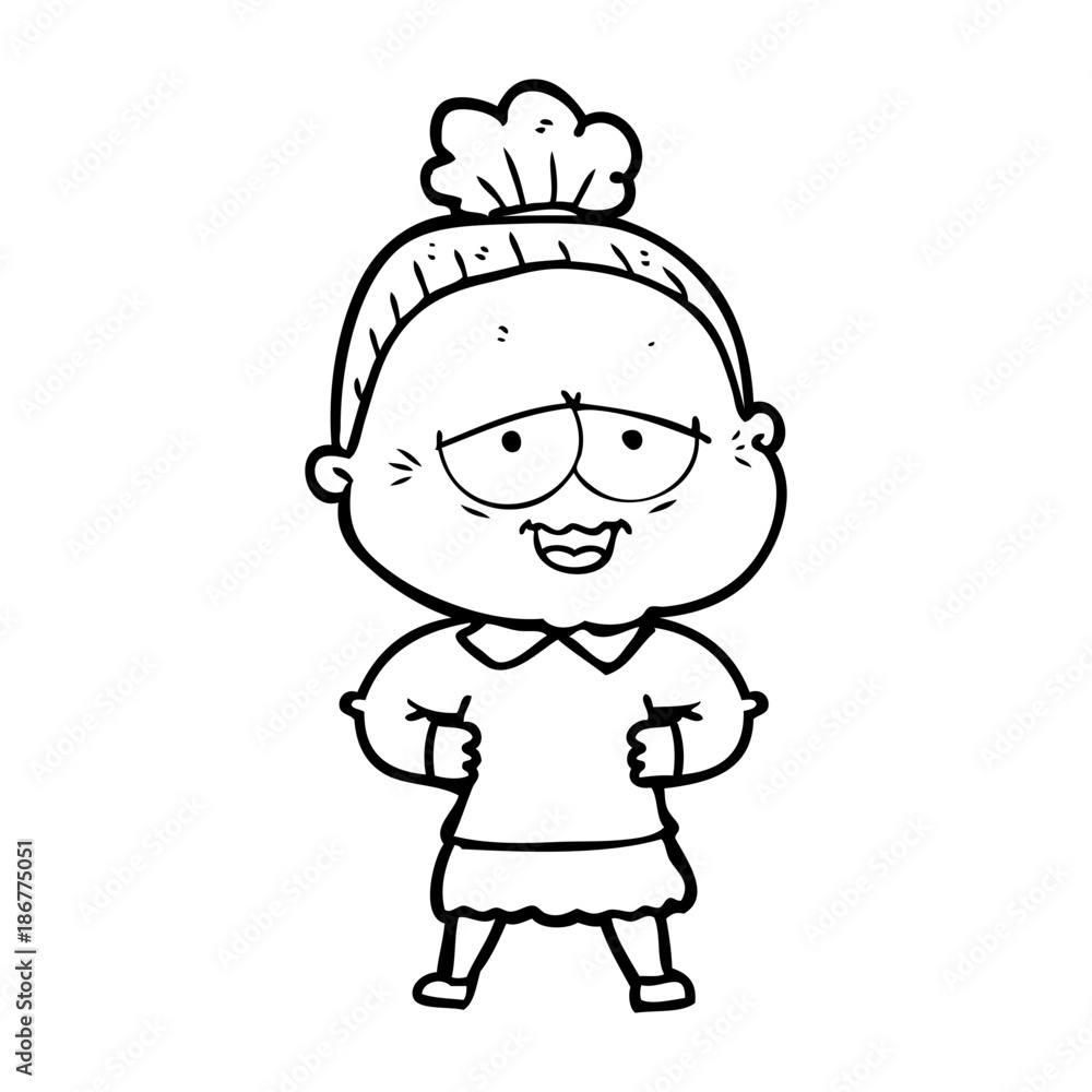 cartoon happy old lady