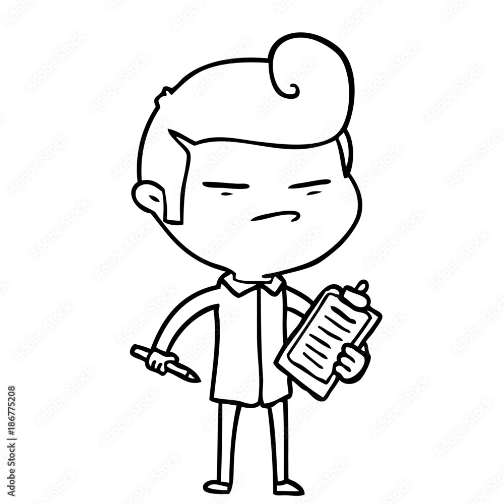 cartoon cool guy with fashion hair cut and clip board cartoon cool guy with fashion hair cut and clip board