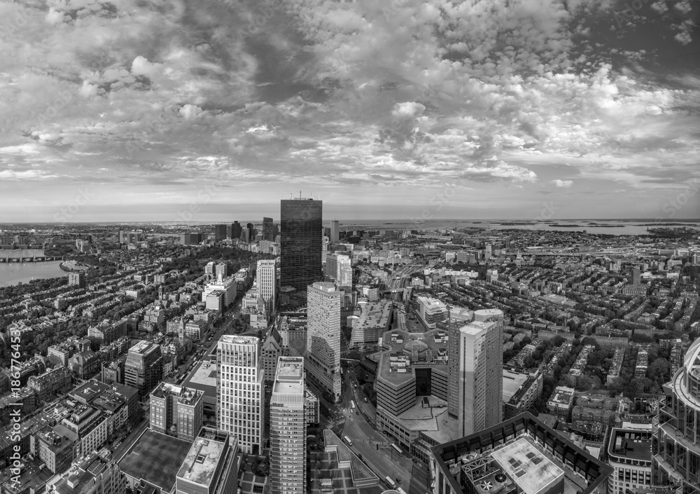 aerial view to skyline of Boston