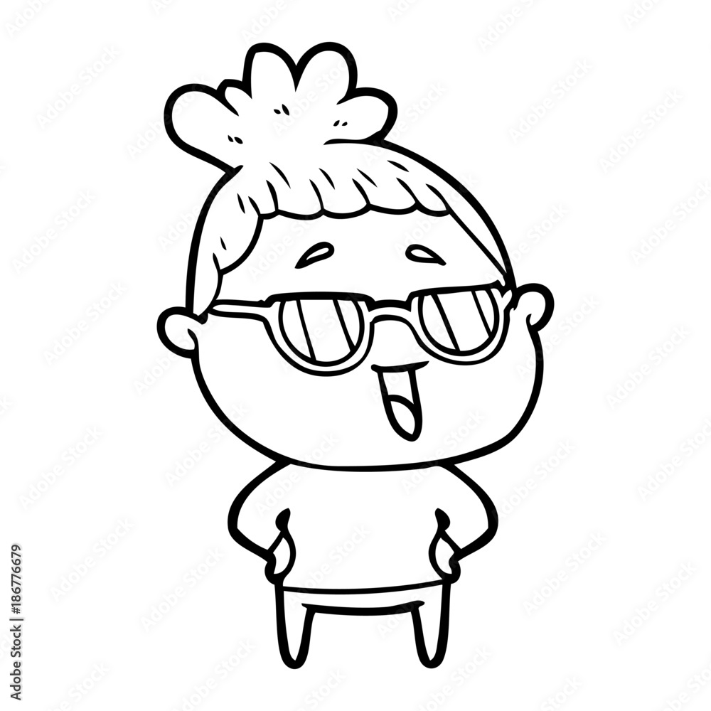 cartoon happy woman wearing spectacles