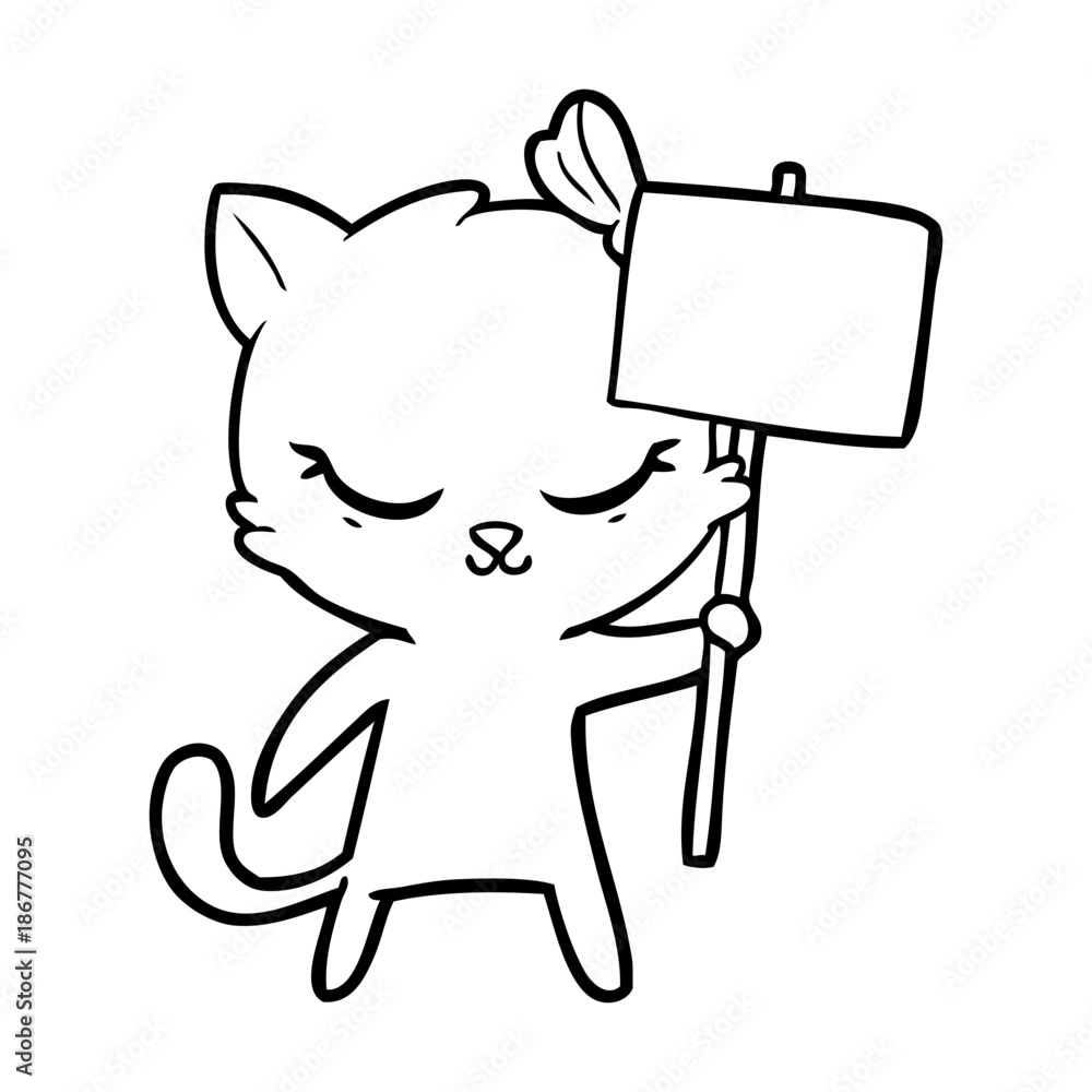 cute cartoon cat with sign