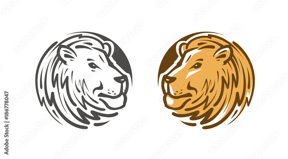 Lion logo or emblem. Wildlife, animal icon or label. Vector illustration