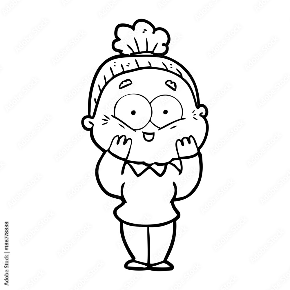 cartoon happy old woman