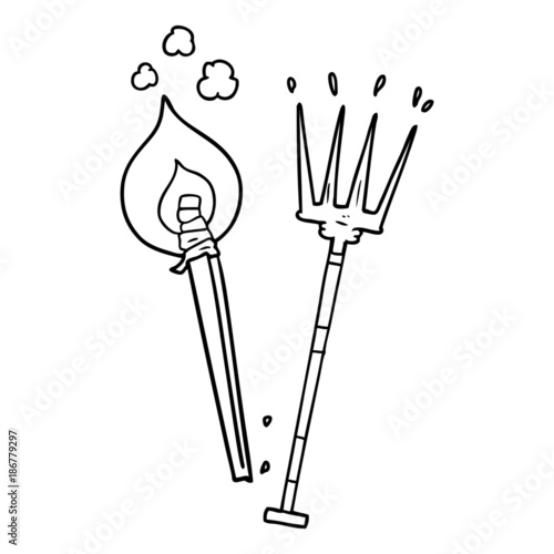 cartoon pitchfork and burning brand