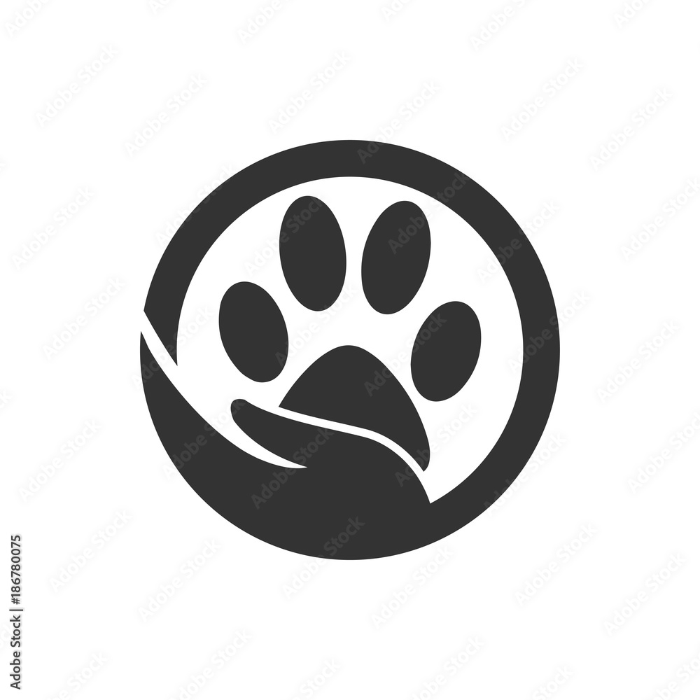 Paw silhouette in circle shape and hand
