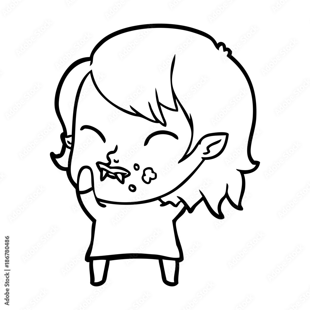 cartoon vampire girl with blood on cheek cartoon vampire girl with blood on cheek