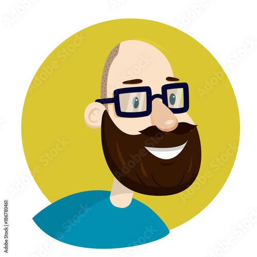 Man with glasses and beard . Bald man.