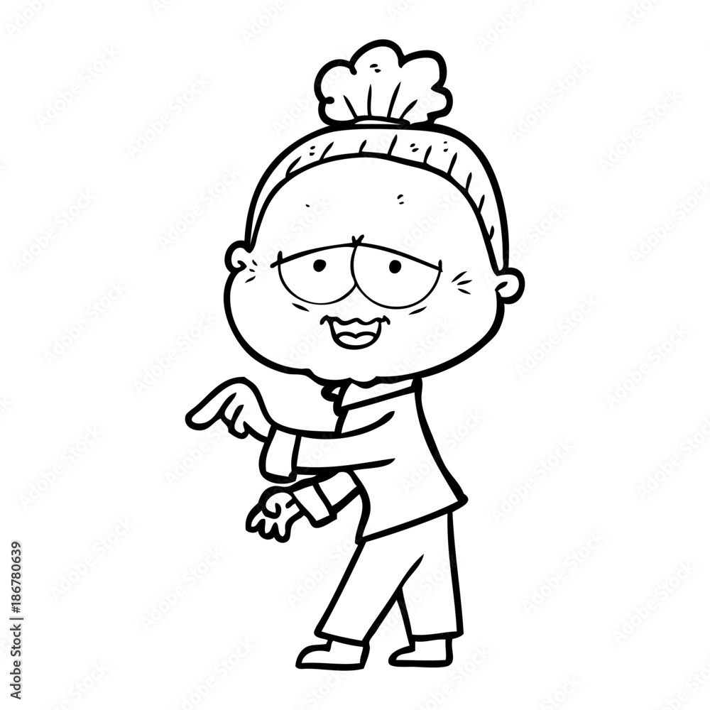 cartoon happy old lady