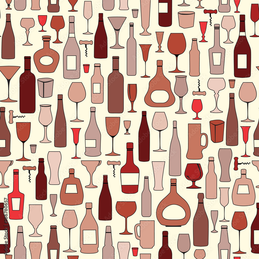 Wine bottle and wine glass seamless pattern. Drink wine party background Wine bottle and wine glass seamless pattern. Drink wine party background