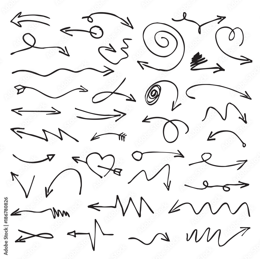 Set of black drawing Arrows. Vector Illustration. Set of black drawing Arrows. Vector Illustration.