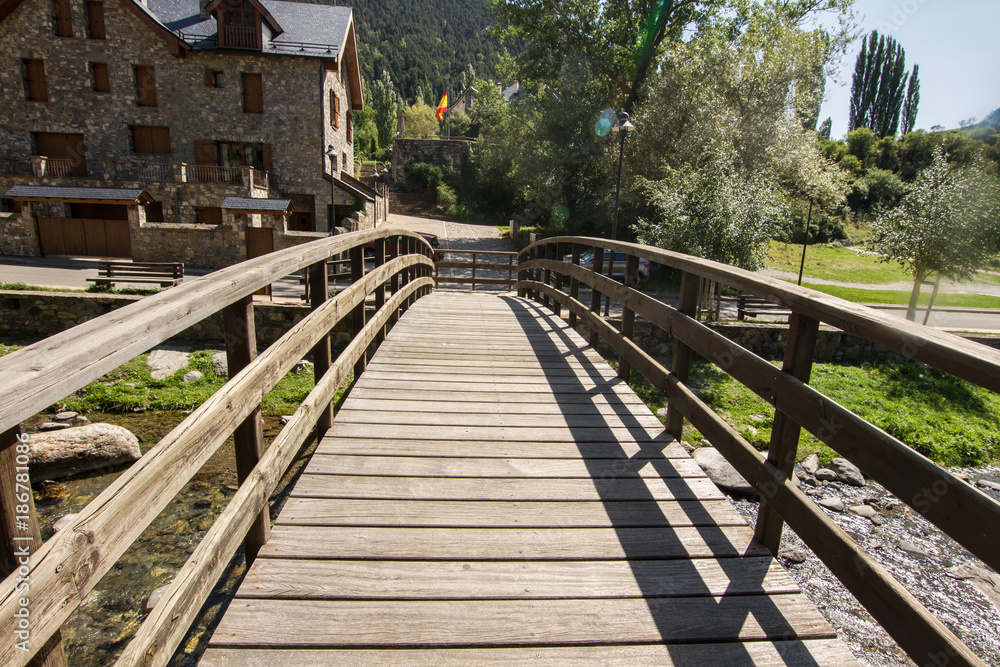  bridge in the village of Sallent de Gallego in the Pyrenees Spain