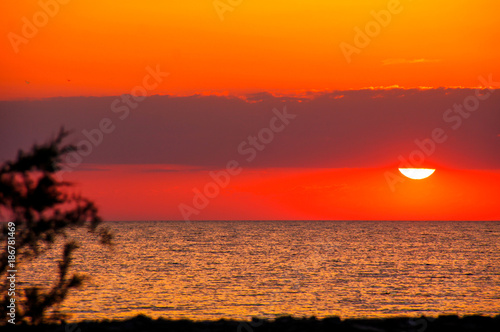 Orange sunset over Lake Erie at Kelley's Island, OH